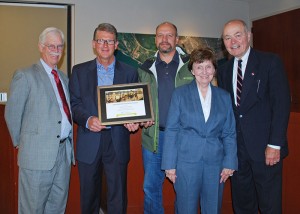 The Port of Vancouver USA awarded its 2014 Facilities Improvement Award to Sapa Extrusions. Left to right: Commissioner Brian Wolfe, Sapa Plant Manager Mats Johansson, Sapa Vancouver Manufacturing Engineer Steve Nelson, Commissioner Nancy Baker, Commissioner Jerry Oliver